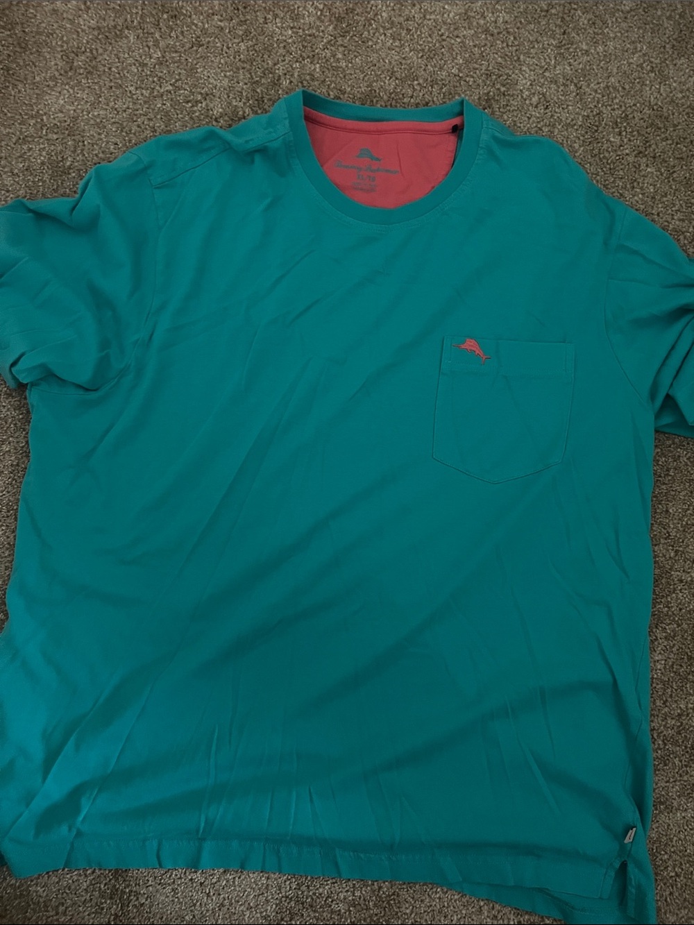 Tommy Bahama Teal Short Sleeve Pocket Tee with Coral Accent